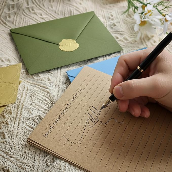 Stationery Set,stationary letter and envelopes 4x6 Envelopes,28 Stationery Writing Papers with 14 Matching Envelopes (Olive Green)