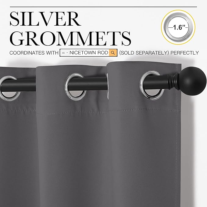 NICETOWN Grey Blackout Curtain 57 inch Long, 55 inches Width, 1 Panel, Thermal Insulated Window Treatment with Grommet Room Darkening Thermal Insulated Panel for Bedroom/Living Room