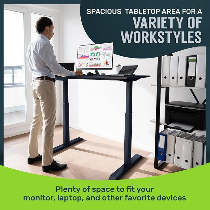 TechOrbits Electric Standing Desk Frame 60 x 24 Inch Tabletop - Motorized Workstation Two Leg Stand Up Desk with Memory Settings and Telescopic Sit Stand Height Adjustment (Black Frame/Wood BrownTop)