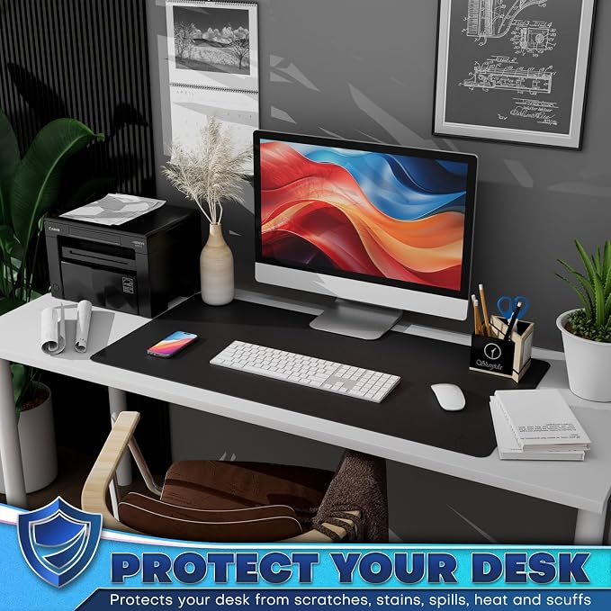 K KNODEL Large Desk Protector Mat and Pad for Office (Black, 15.7" x 31.5") | Waterproof Desk Mat, Desk Pads and Blotters, Desktop Mat, Desk Protector and Cover, Office Computer, Laptop and Keyboard Mat