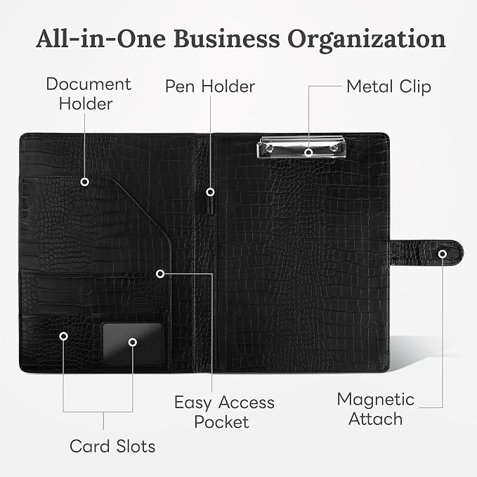 Clipboard Folder Padfolio, Mymazn Writing Portfolio Faux Leather Clipboards with Cover for Legal Pad Holder Letter Size A4 8.5 x 12 for Business Conference Notepad Clip Boards
