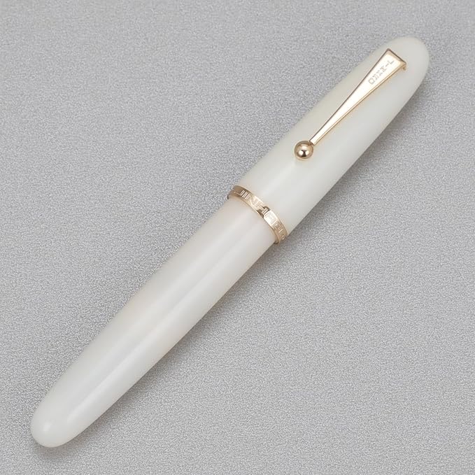 Jinhao 9019 DaDao Series Fountain Pen, Size 8 Fine Heartbeat Nib with Large Ink Converter, Ivory White Acrylic Design Smooth Writing Pen (Gold Trim)