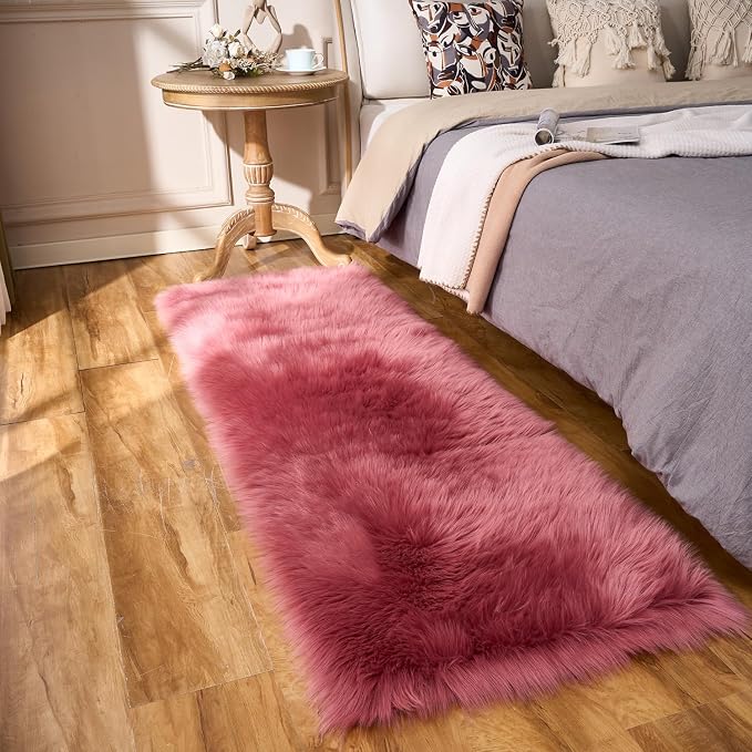 EasyJoy Ultra Soft Fluffy Faux Fur Rug, 2x6 ft Rectangle, Blush Pink | Chair Cover, Seat Pad, Fuzzy Area Rug
