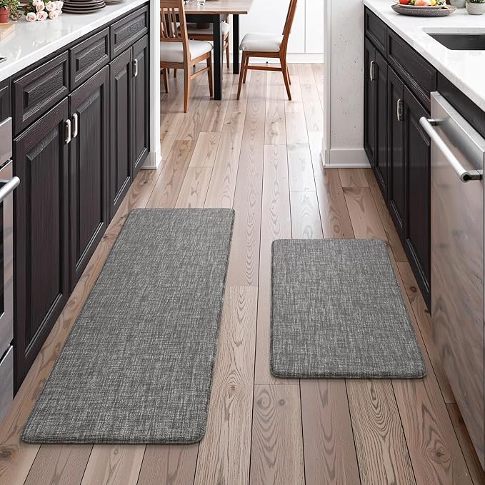 Collive Kitchen Mats for Floor 2PCS, Cushioned Anti Fatigue Mat Waterproof Kitchens Sink Rug Non Slip, Modern Comfort Standing Mat for Desk, Bar, Home Decor, 17"x47"+17"x29", Dark Grey