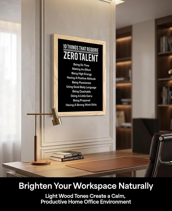 10 Things That Require Zero Talent Motivational Wall Decor, 8x10 Natural Framed Office Wall Art Print, Inspirational Leadership Quote Poster for Work, Gym, Classroom and Team Building