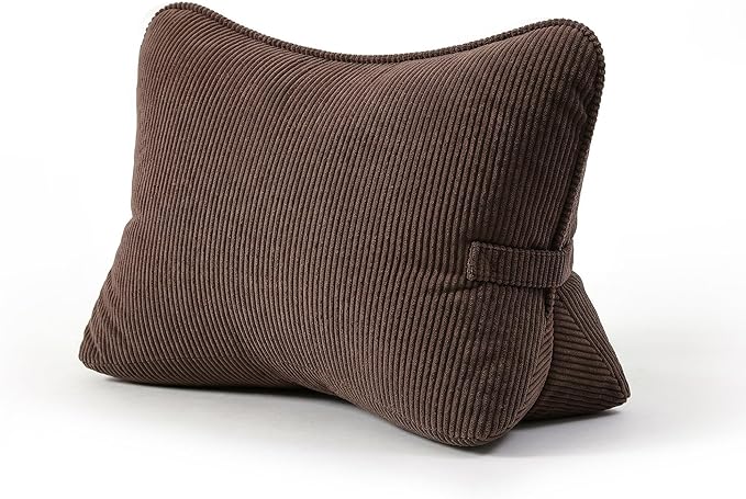 Pat. Pend. Corduroy Lumbar Support Pillow for Recliner, Sitting & Relaxing, Triangle Cushion for Sofa, Couch or Bed, Reading Pillow with Removable Washable Cover, Chocolate