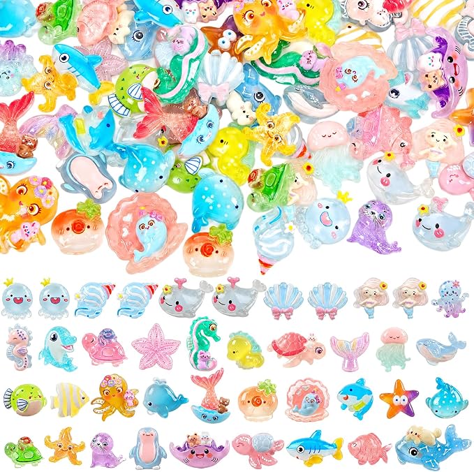 Giegxin 40 Pcs Transparent Resin Charms Sea Animal Shell Mermaid Starfish Turtle Flatback Cabochon Accessories Cute Embellishment Bulk for Jewelry Cellphone Case Scrapbooking Headband DIY Craft Making