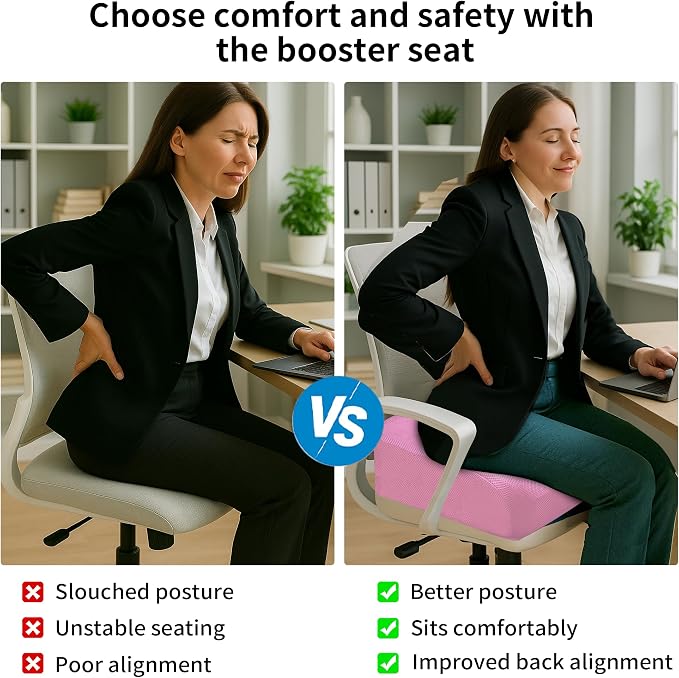 6" Extra Thick Memory Foam Office Chair Cushion – 2-Layer Booster Seat for Back & Tailbone Pain Relief, 18 x 16 x 6in Non-Slip Cushion with Carry Handle for Wheelchair, Car, and Airplane