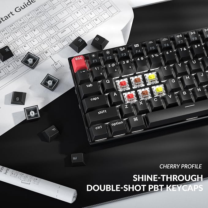 Keychron K4 96% Layout QMK Wireless and Wired Options Mechanical Keyboard, White Backlight Super Red Switch, Paired with Shine-Through Double-Shot PBT Keycaps for Mac Windows-Version 3