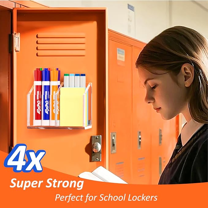 Magnetic Dry Erase Marker Holder for Whiteboard, 2 Slot Pen Holder for Desk | Fridge Refrigerator, Non-slip, Acrylic, Strong, Locker Organizer, Storage Accessories,Clear, Pencil Cup Marker Organizer