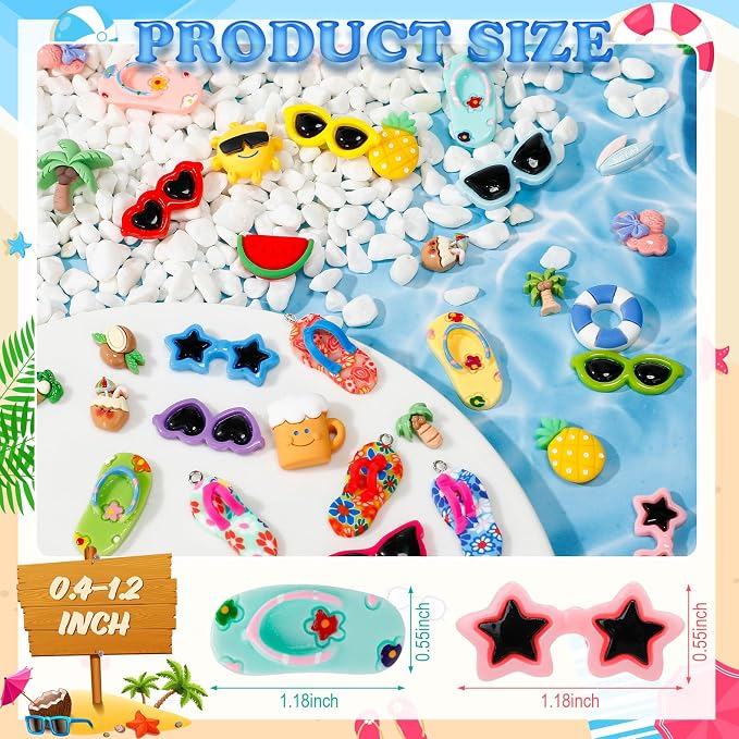 Giegxin 40 Pcs Summer Resin Charm Hawaii Beach Coconut Flamingo Plumeria Flower Flatback Cabochon Accessories Cute Embellishments Bulk for Jewelry Cellphone Case Scrapbooking DIY(Summer)