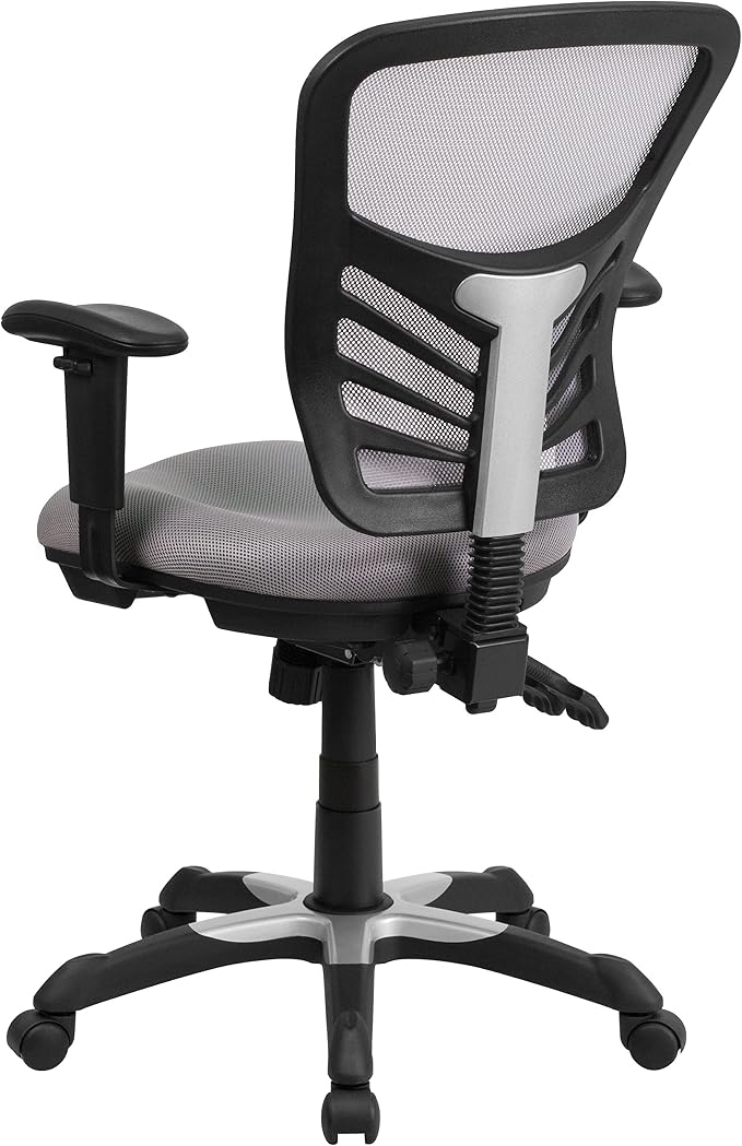 Flash Furniture Nicholas Mid-Back Swivel Office and Gaming Chair, Ergonomic Mesh Office Chair with Adjustable Lumbar Support and Height, Gray