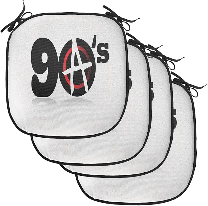 Lunarable 90s Chair Cushion Pads Set of 4, Nineties Revolution Energy Strength Fight Modern Times Victory Symbolic Art, Anti-Slip Seat Padding for Kitchen & Patio, 16"x16", Pale Grey Red Black