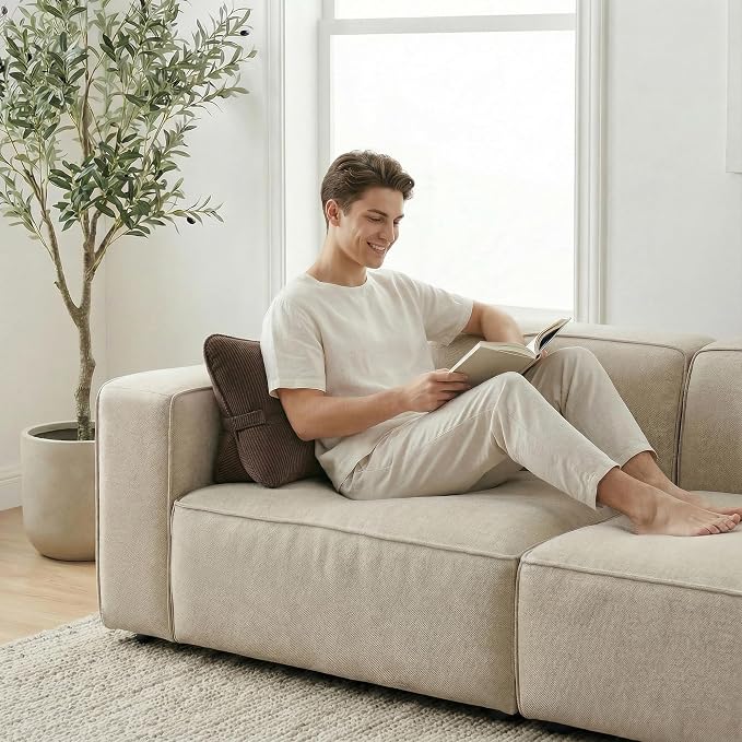 Pat. Pend. Corduroy Lumbar Support Pillow for Recliner, Sitting & Relaxing, Triangle Cushion for Sofa, Couch or Bed, Reading Pillow with Removable Washable Cover, Chocolate