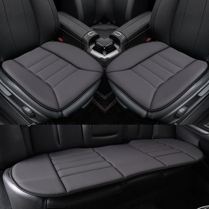 kingphenix 3-Piece Memory Foam Car Seat Cushion Set for Driving Comfort | 2 Front Seat Cushions and 1 Rear Bench Pad, 1.2-Inch Memory Foam, Non-Slip Bottom for Sedan, SUV, Truck and Van, Dark Grey