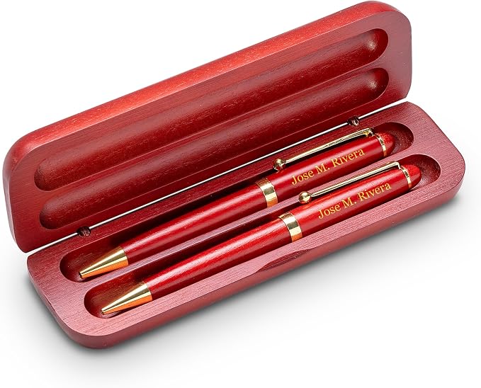 Executive Gift Shoppe | Coast Guard Theme Personalized Cherry Finish Pen and Pencil Set