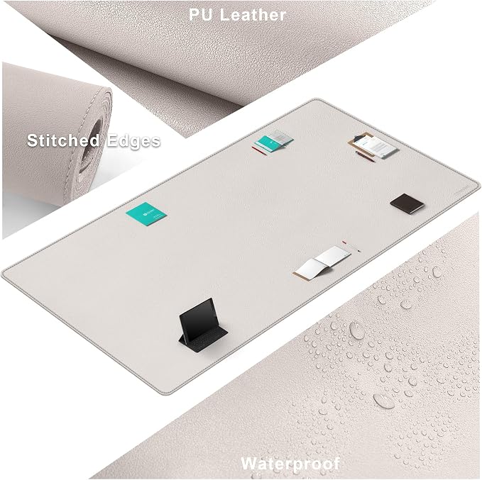 CENNBIE MAX200 78.7" x 39.4" Leather Desk Mat, Extra Large Desk Pad Blotter Protector, Extended Table Pad, Waterproof PU Leather Desk Mat on top of desks Large for Office and Home (Cream)