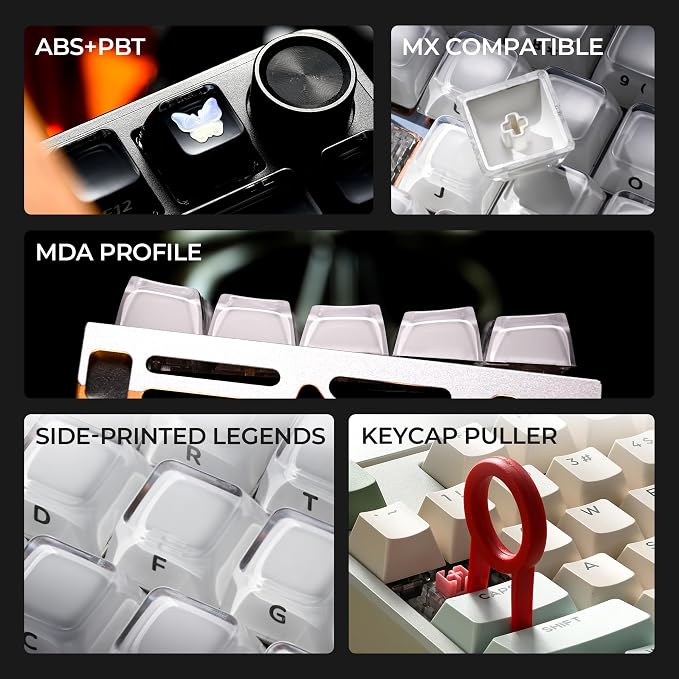 OHY XVX Lusterfly Jelly R2 MDA Profile Keycap Set,122-Key Side-Printed Translucent Double Shot Smoke Keycaps for MX Switches & ANSI Layout Mechanical Keyboards-Smoke