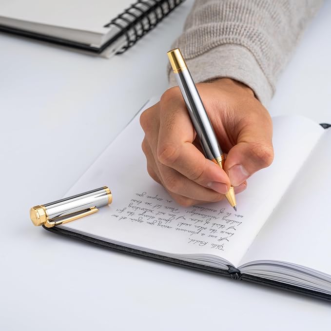 Ellington Pens Luxury Rollerball Pen Set - Smooth Writing, Elegant Design, Quick-Drying, Refillable Liquid Ink, 2 Refills (Black, Blue), Ideal for Professionals, Students