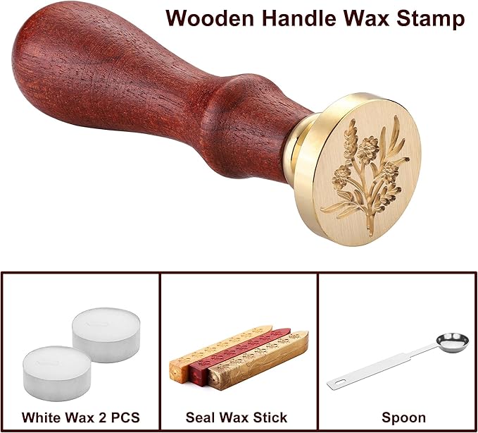 Yoption Wildflower Wax Seal Stamp Kit with Sealing Wax Sticks and Gift Box for Wedding, Party Invitations, Christmas, Envelopes