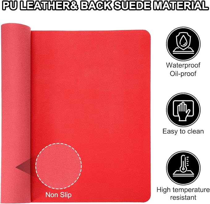 Patikil Desk Mat, 24"x13" Non-Slip Waterproof PU Leather Pad for Home/Office Desktop Work/Study, Red
