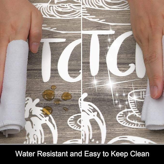 HEBE Kitchen Rugs Set of 2, Cushioned Anti Fatigue Kitchen Mats for Floor, Non Slip Waterproof Comfort Standing Desk Mat Carpet for Sink, Stove, Laundry Room, Brown