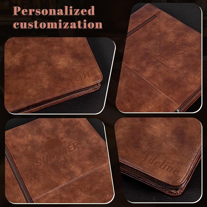 AZXCG Personalized Leather Portfolio,Free Engraved Name,Padfolio for Women Organizer with Zippered, A4 Notepad Holder, Portfolio with Handle,Business Portfolio with A4 Writing Pad,Gift for Men&Women
