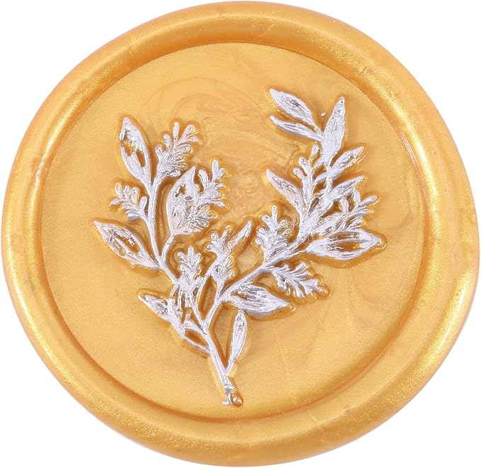 Yoption Wax Seal Stamp Kit, Eucalyptus Sealing Stamp with Gold Red Silver Sealing Wax Sticks Gift Box Set for Invitations, Cards, Letters, Gift Idea