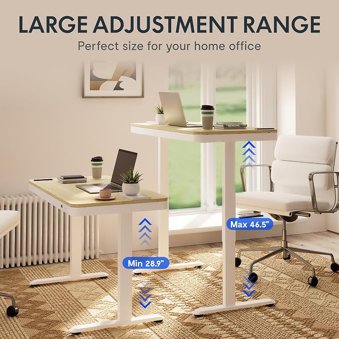 FLEXISPOT Comhar Electric Standing Desk with Drawers Charging USB Port, Height Adjustable 48" Whole-Piece Quick Install Home Office Computer Laptop Table with Storage