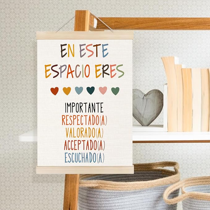 Welshower Spanish Mental Health Poster Hanger Frame, En Este Espacio Eres in This Space You Are Wall Art Prints Decor for Classroom Therapy Counselor Calming Office Framed, 12x16 Inch