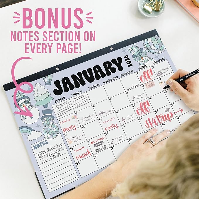 Hadley Designs Large Desk Calendar 2026-2027 - Desktop Calendar 2026, 18-Month Desk Calendars for Home, Office & Classroom, Cute Retro Classroom Must Haves, Gifts for Coworkers, Teachers & Students