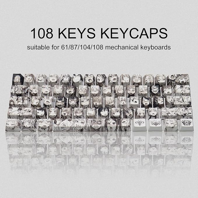 GMKWTL PBT Anime Keycaps - 108 Keys, XVX Japanese Custom Backlit Keycaps, OEM Profile for 61/87/104/108 Cherry Gateron MX Switches Mechanical Keyboard (Black Anime)