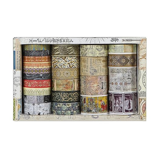 Vintage Washi Tape Set - 24 Rolls Arts Adhesive Tapes Assorted Retro Decorative Masking Tape Sets for Craft, Kids, Scrapbook, DIY, Gift Wrapping (12-Mystic Tarot)