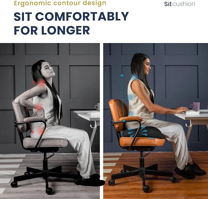 SitCushion Extra Large Memory Foam Seat Cushions for Office Chairs, Pressure Relief Seat Cushion for Tailbone Pain Relief, Desk Chair Pad for Sciatica, Lower Back Pain Relief (Cooling Black)