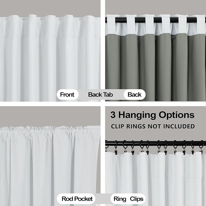 KOUFALL White Back Tab Linen Blackout Curtains 92 Inches Long