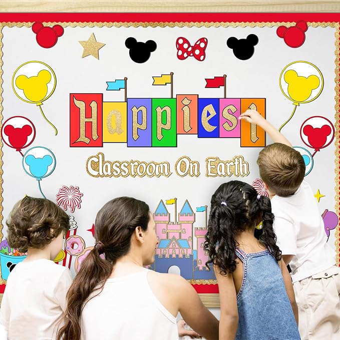 LioNergy Magical Mouse Classroom Bulletin Board Decoration Happiest Class room on Earth Bulletin Board Kit Mouse Cutouts for Classroom Home Office School Wall Door Theme Party Decor