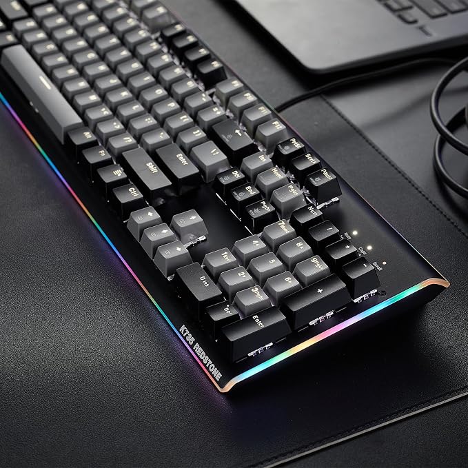 Hexgears GK735 Wired Full Size Mechanical Keyboard, Aluminum Housing Built for Gamers w/Kailh Box White Switch, White Backlit + Surrounded by RGB Light Strip, 104 Keys Gaming Keyboard for PC/Mac