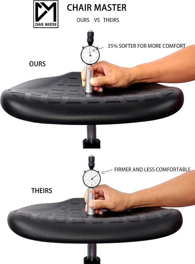 Table Height Chair/Stool-Easy to Clean! Deluxe Ergonomic Polyurethane Chair. 5" of Height Adj (15.5"-20.5") 450 lb Capacity. Automotive, Lab, Garage, Home, Office (Glides, Black)