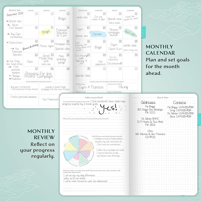 Legend Undated Weekly Planner – Goal Planner Journal & Organizer Notebook – Agenda Book with Monthly Calendar & To-Do List, A5 (Aquamarine)