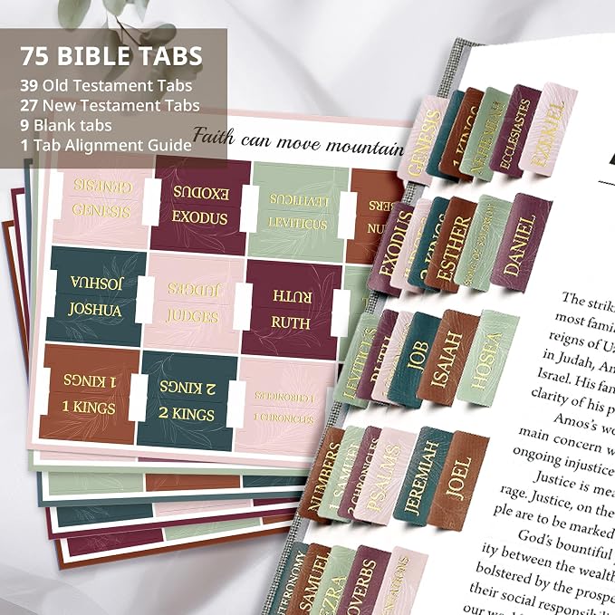 Bible Tabs for Women & Men, Bible Tabs for Study Bible, Large Print Neutral Bible Tabs for Easy Navigation, Bible Index Tabs, 66 Tabs Old & New Testament, Extra 9 Blank Tabs - Leaves