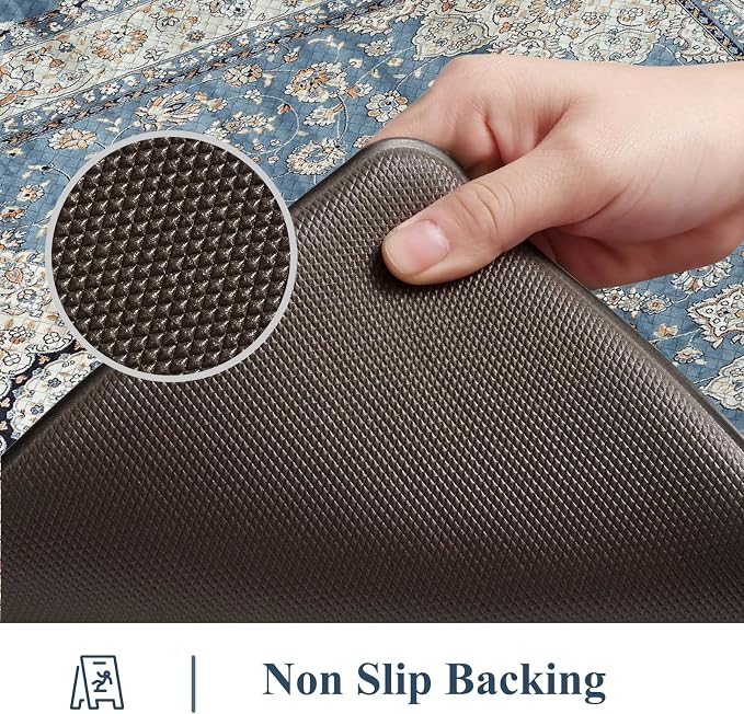 Collive Boho Kitchen Mat, Cushioned Anti Fatigue Kitchen Rug Set 2 Piece Non-Skid Waterproof Kitchen Mats for Floor, Comfort Heavy Duty Standing Mat for Kitchen, Laundry, Office, Desk