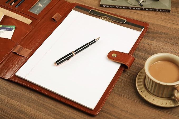 Personalized Leather Padfolio for Men - Business Portfolio with Clipboard, Engraved Legal Pad Folio Folder, A4 Letter Size Ideal Business and Corporate Gifts, Oil Brown - Custom