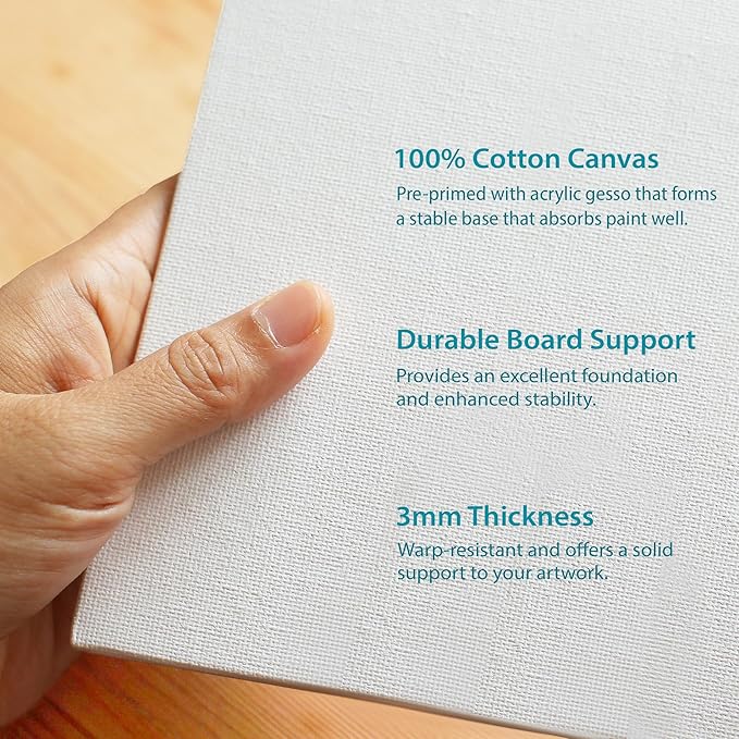 KEFF Canvas Boards for Painting - 9x12 24-Pack Bulk Canvas Panels Value Pack - 100% Cotton Triple Primed Canvases for Painting Supplies, Acrylic, Oil, Watercolor & Tempera