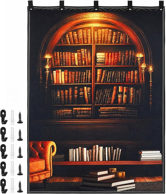 Tegeme Vintage Sound Dampening Blanket, Soundproof Curtain 80 x 48 Inch, Decorative Soundproof Blanket with Grommets for Windows, Doors, Studio Corners, Music Recording, Retro Bookshelf Printed