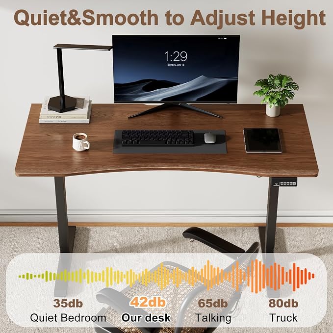 Solid Wood Electric Standing Desk 55"x23.6"Home Office Desk,Adjustable Workbench with 3 Stages Single Motor, Computer Workstation with T-Shaped Metal Bracket,Walnut Standing Desk for Gaming(1 Box)
