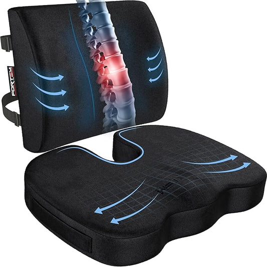 FORTEM Seat Cushion, Office Chair Cushion, Lumbar Support Pillow for Office Chair, Memory Foam Car Seat Cushions, Sciatica Coccyx Tailbone Pain Relief, Cushions for Back Support, Washable, Non Slip