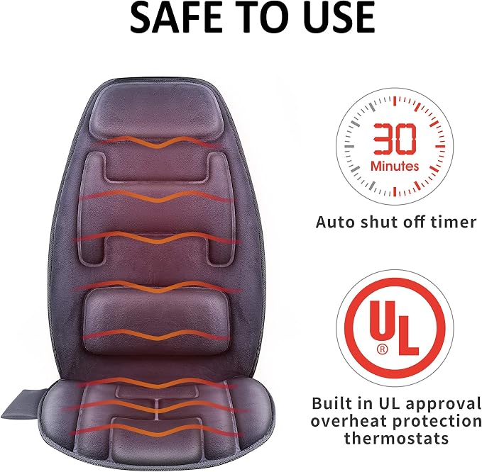 Snailax Massage Seat Cushion with Heat - Extra Memory Foam Support Pad in Neck and Lumbar,10 Vibration Massage Motors, 2 Heat Levels, Back Massager Chair Pad for Back | 【Gift for Men Women】10 Vibration Motors, 5 Massage Modes, Adjustable 3 Intensity, G...