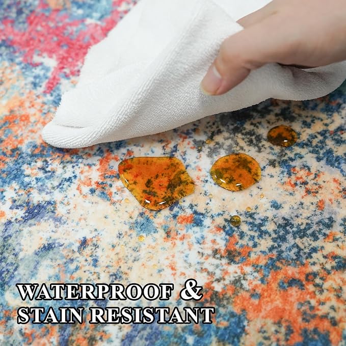 RUUGME 8x10 Abstract Washable Rug - Living Room Bedroom Large Area Rug Indoor Farmhouse Stain Resistant Carpet Non-Slip Machine Washable Distressed Soft Room Decor 8x10 Colorful/Multi