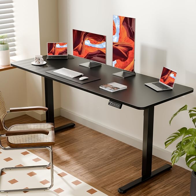 63"x24" Standing Desk, Height Adjustable Sit-Stand Home Office, Black | Electric Adjustable Standing Desk, Sit to Stand Computer Office Desk with Splice Board, Memory Preset, Lifts 28.7''-46.5"