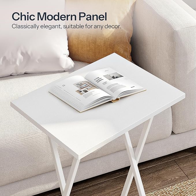 HOOBRO Folding TV Tray Tables, Set of 2 Side Table for Small Space, Industrial Snack Tables for Eating at Couch, Stable Metal Frame, Easy Assembly, Space Saving, White WW25BZ01N1